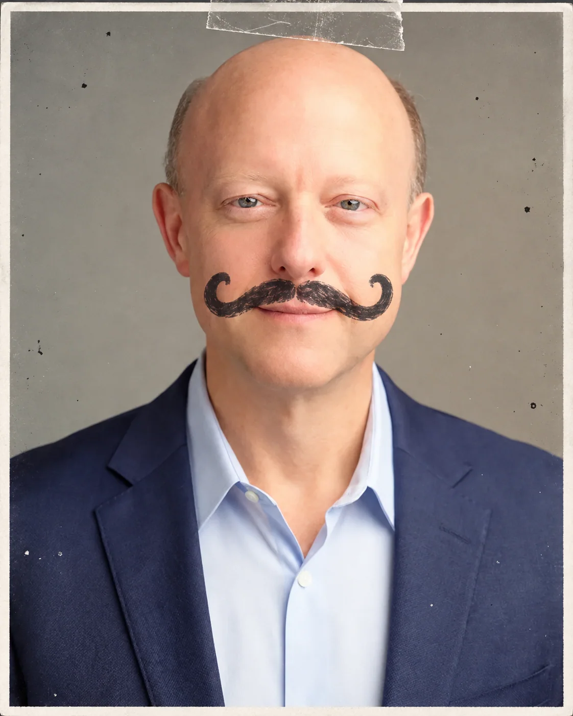 An editorially altered portrait of Circle co-founder and CEO Jeremy Allaire with a drawn-on moustache